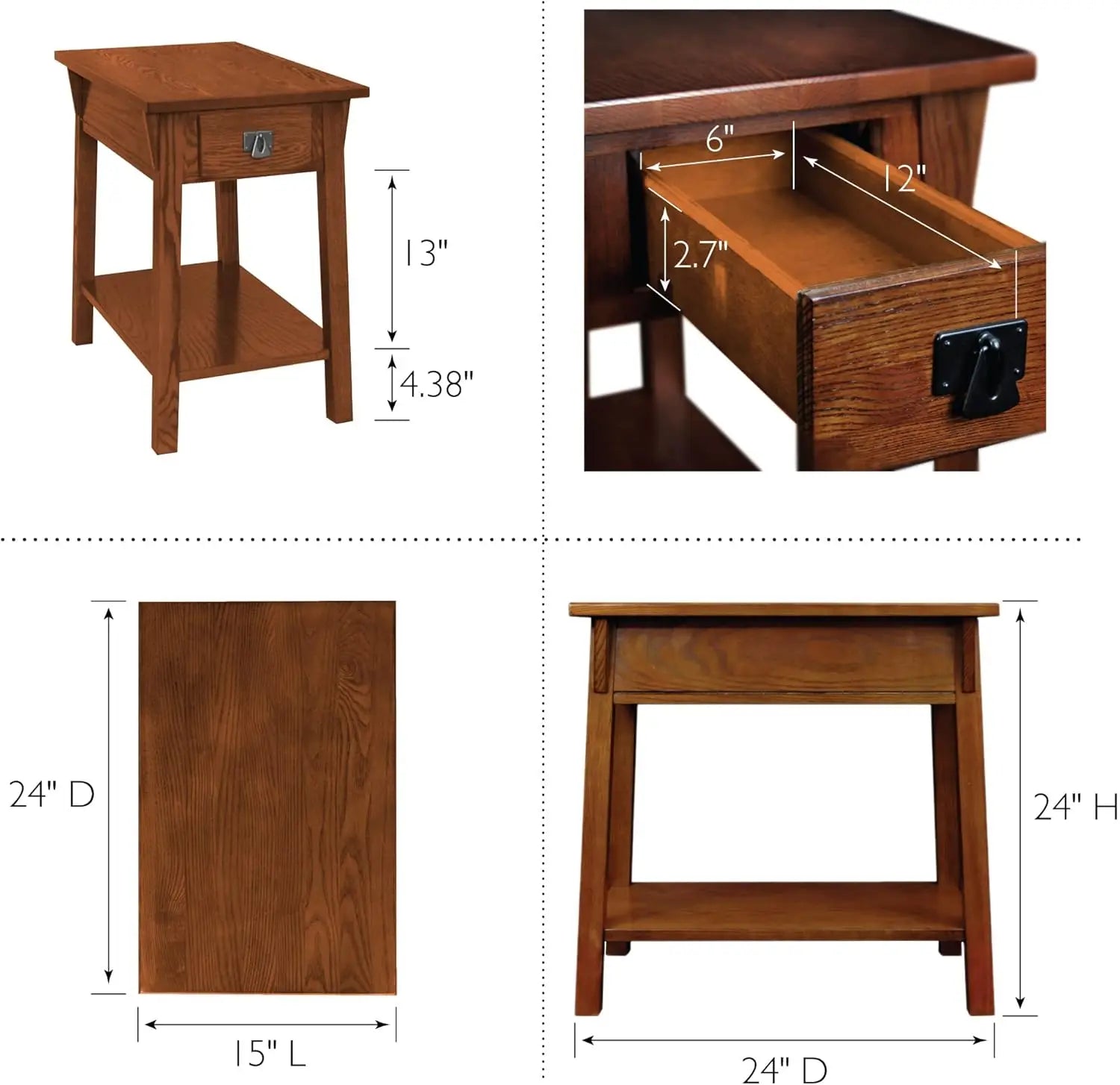 9059-RS Solid Wood End Table with Drawer – Russet Finish