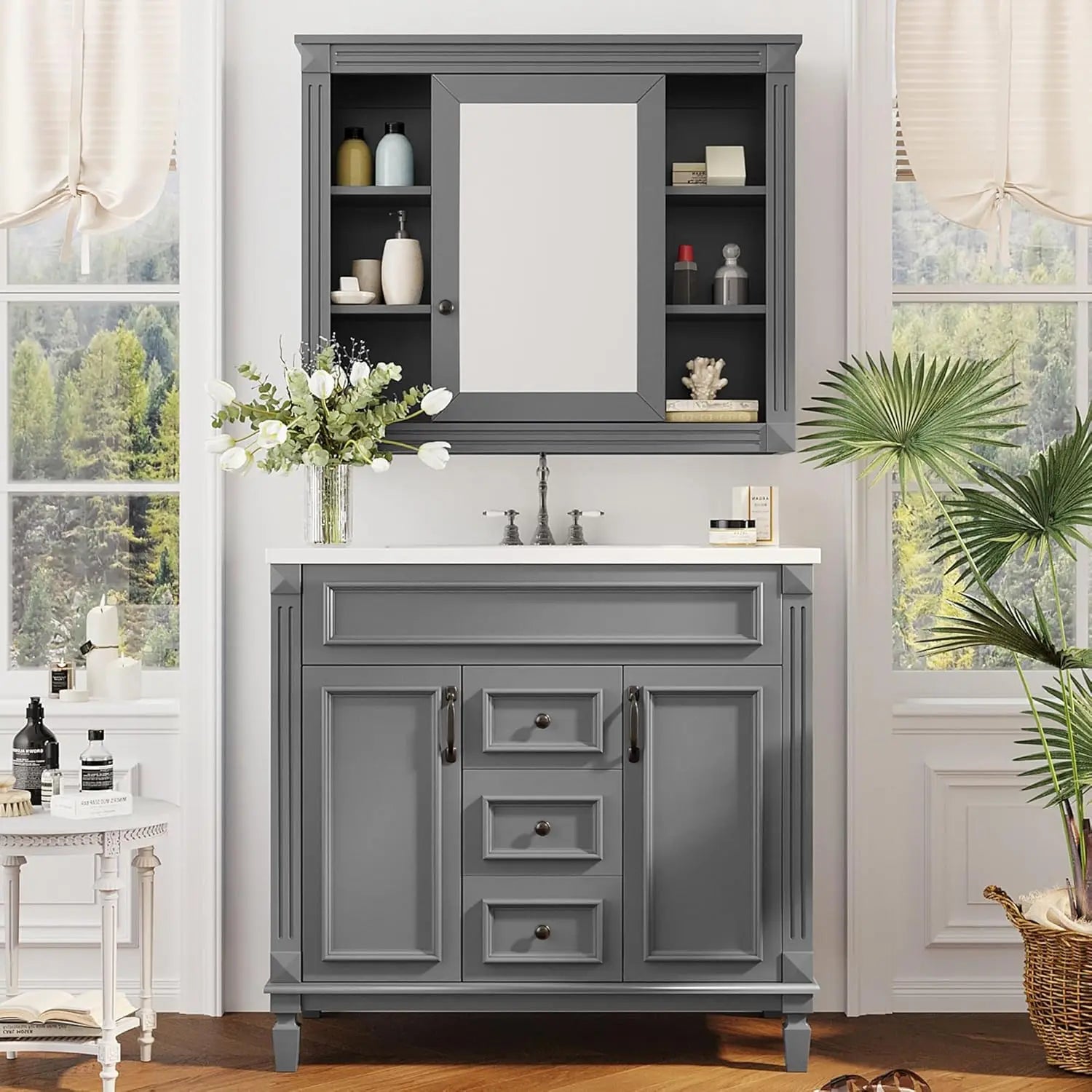 36" Bathroom Vanity with Sink & Medicine Cabinet