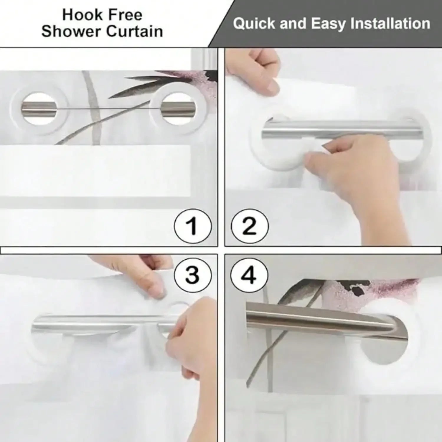 No-Hook Waterproof Shower Curtain – Plant Pattern