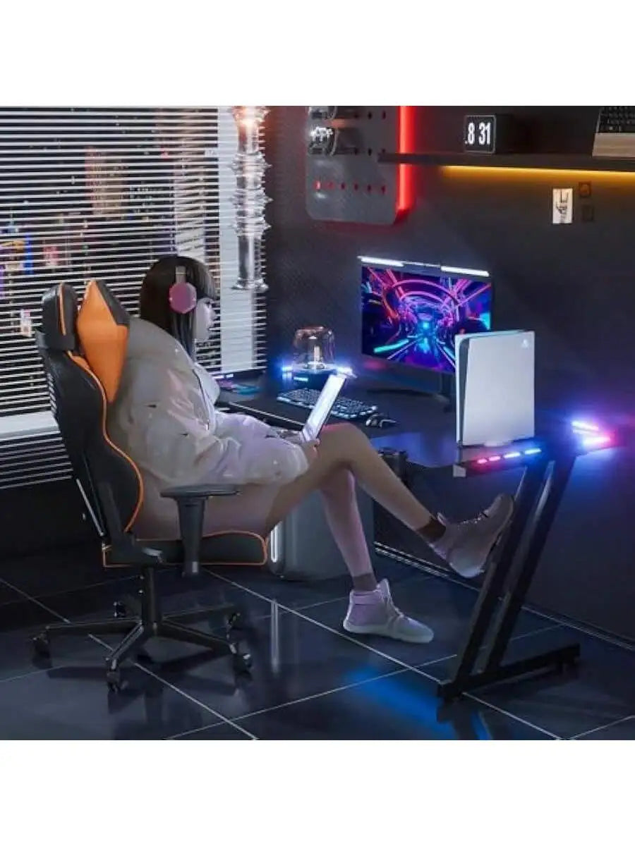 HLDIRECT 55" Gaming Desk with LED Lights