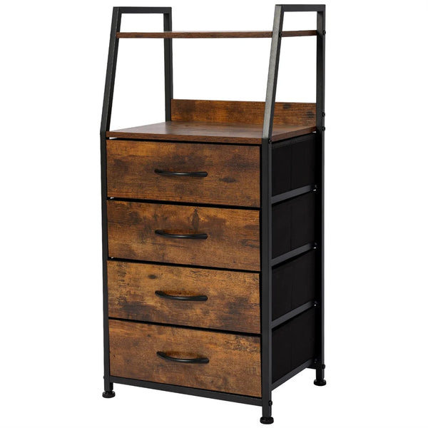 Rustic 4-Drawer Nightstand with Shelf – Slim Fabric Dresser