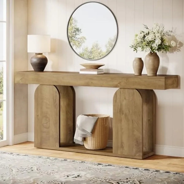 70.9" Farmhouse Console Table with Storage Shelf
