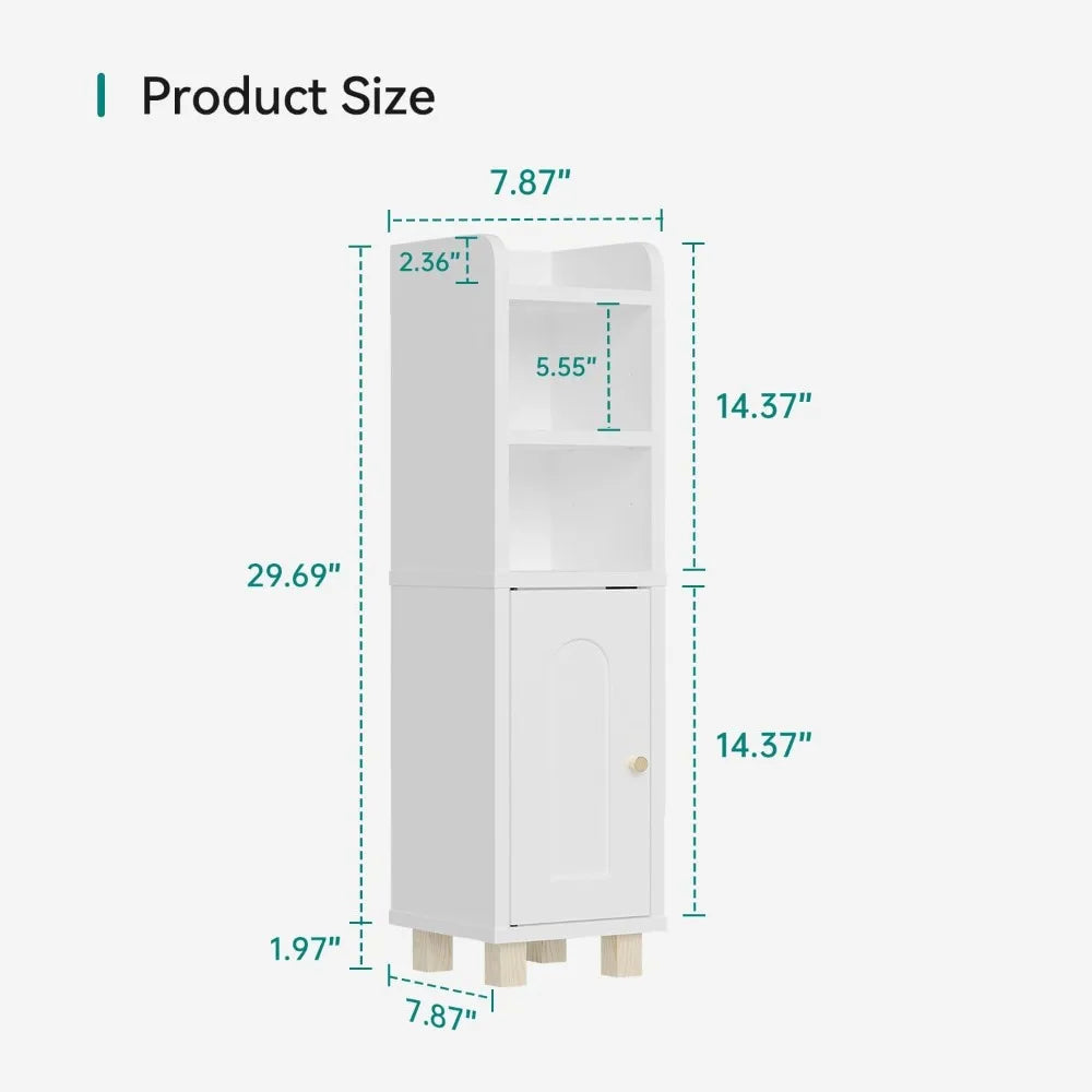 Slim White Bathroom Cabinet with Door & Shelves