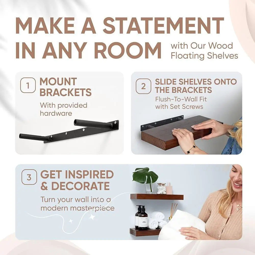 Rustic Floating Shelves – Thick Pine Wood, 16"
