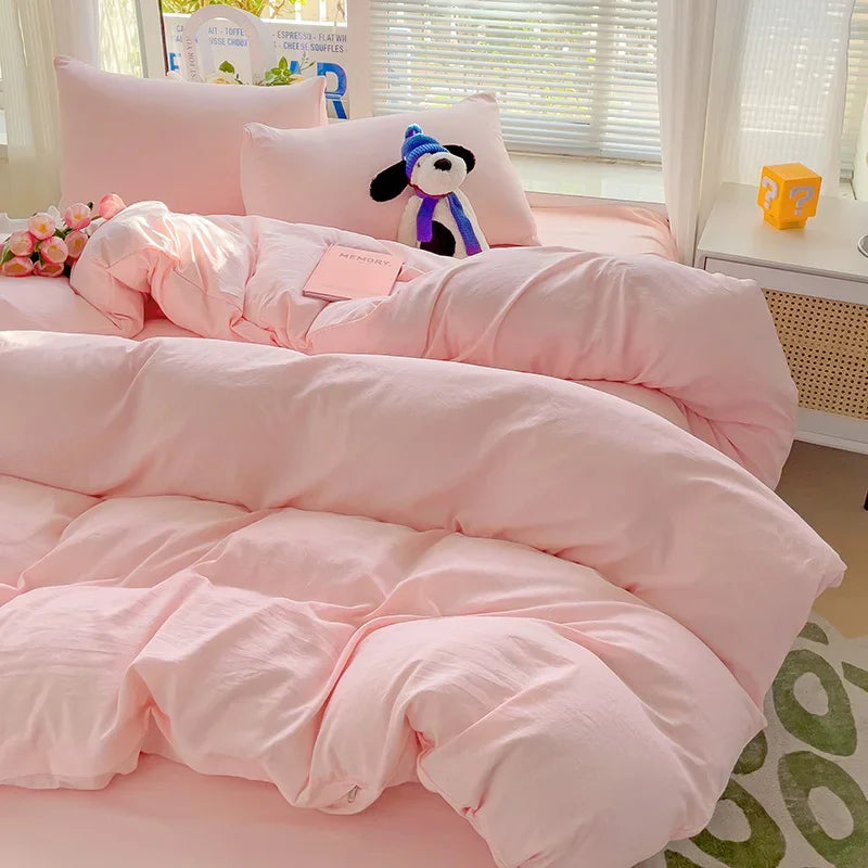 4-Piece Solid Cotton Bedding Set – Twin/Full Sizes