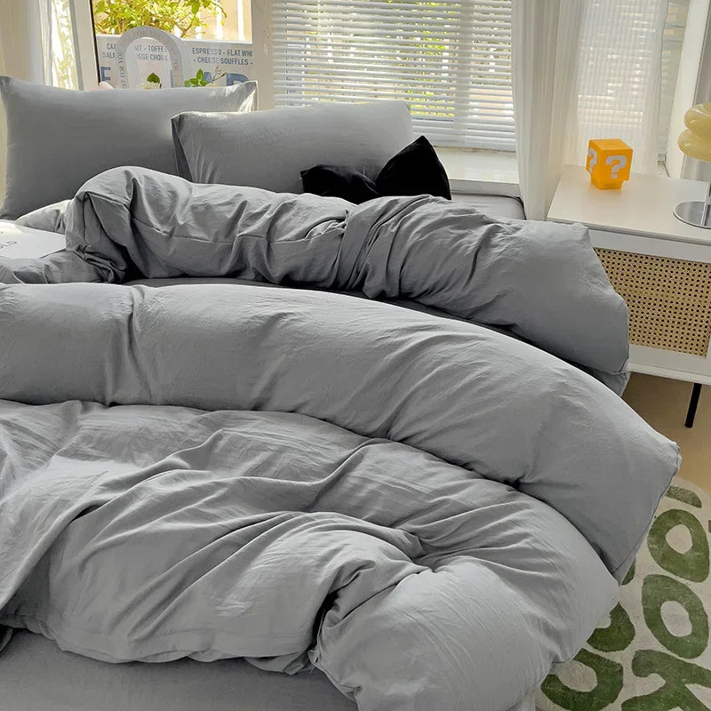 4-Piece Solid Cotton Bedding Set – Twin/Full Sizes